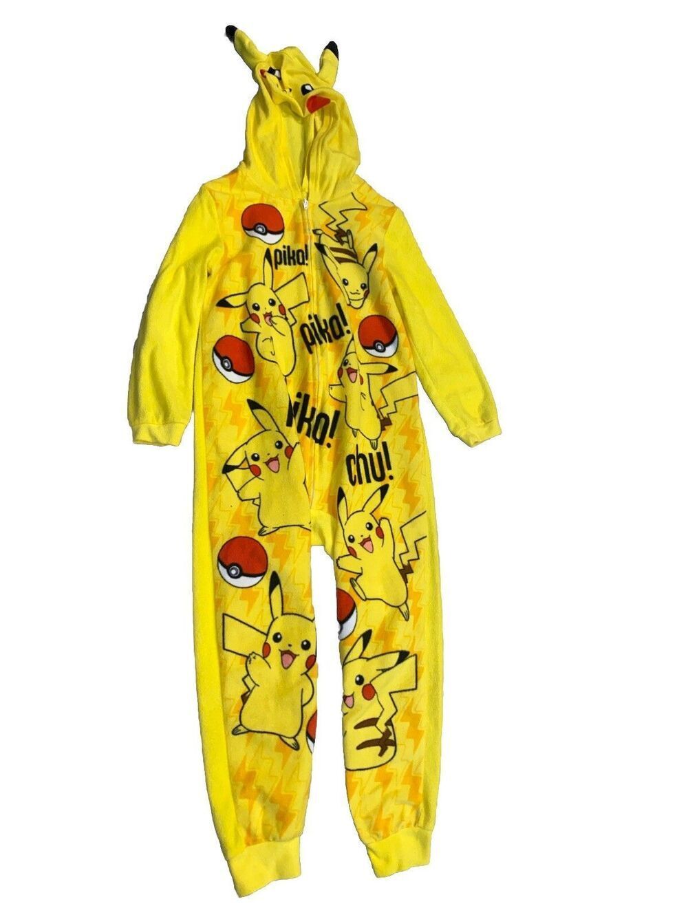 Pokemon Pikachu Boys Hooded Union Suit Pajamas Size 6-7
